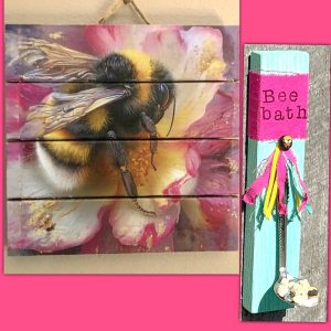 Bee Decoupage Wood Plaque & Bee Bath